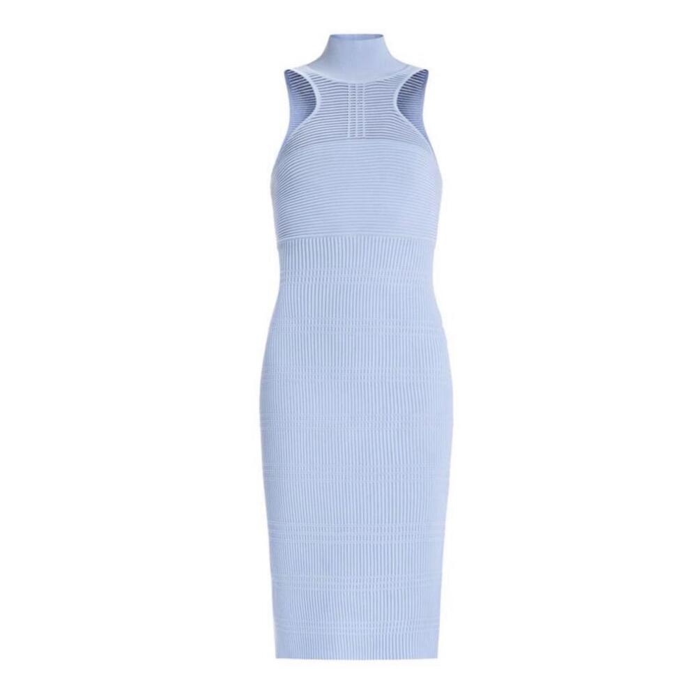 HERVÉ LÉGER Ottoman-Knit Shadow Stripe Midi-Dress - S